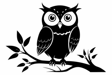 owl sitting on a tree branch line art silhouette vector illustration