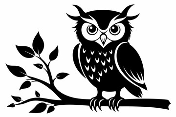 Fototapeta premium owl sitting on a tree branch line art silhouette vector illustration