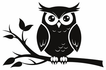 owl sitting on a tree branch line art silhouette vector illustration