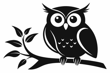 owl sitting on a tree branch line art silhouette vector illustration