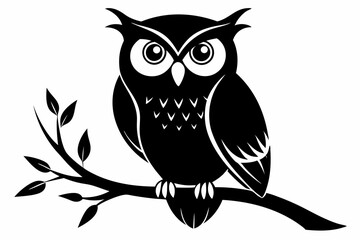 owl sitting on a tree branch line art silhouette vector illustration