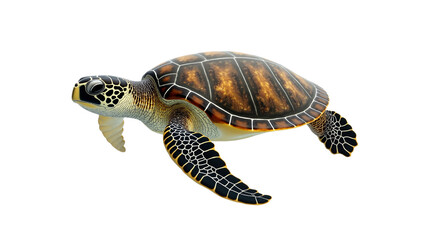 Obraz premium Sea turtle swimming isolated on transparent background. Graceful marine animal for educational, conservation, or design projects. Calming aquatic life.