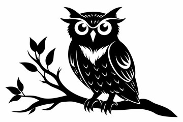 owl sitting on a tree branch line art silhouette vector illustration