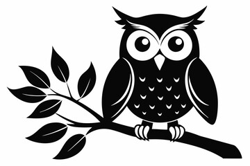 owl sitting on a tree branch line art silhouette vector illustration