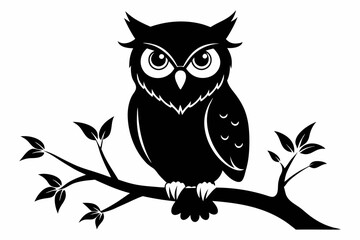 owl sitting on a tree branch line art silhouette vector illustration