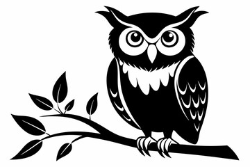 owl sitting on a tree branch line art silhouette vector illustration