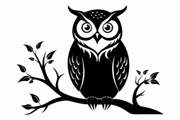 owl sitting on a tree branch line art silhouette vector illustration