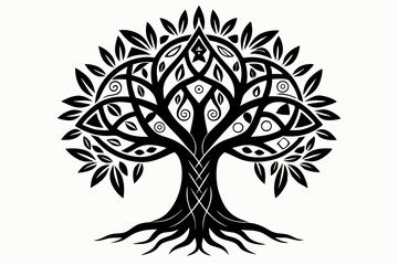 Obraz premium tree of life with few leaves with a triquetra line art silhouette vector illustration