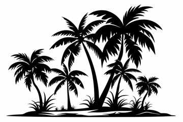 Fototapeta premium tropical palm trees with leaves line art silhouette vector illustration