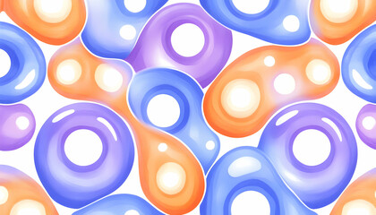 Abstract seamless pattern with glossy, organic shapes in pastel orange and purple hues