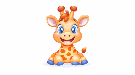Adorable cartoon baby giraffe sitting, smiling