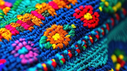 Colorful Handcrafted Textile Embroidery with Floral Patterns