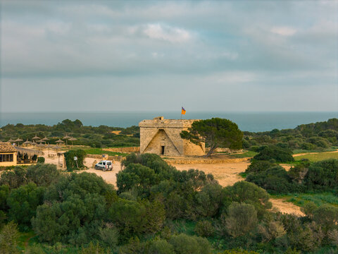 Castle at Sunset, Mallorca Spain Aerial Photo