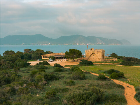 Castle at Sunset, Mallorca Spain Aerial Photo