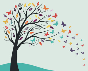 Obraz premium Colorful Butterfly Tree Vector Illustration: Nature, Growth, and Transformation Design