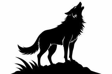 wolf howling line art silhouette vector illustration