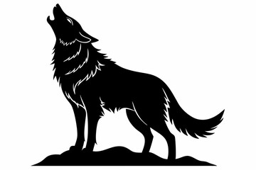 wolf howling line art silhouette vector illustration