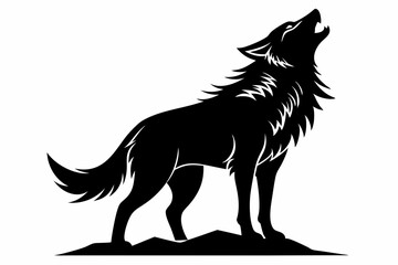 wolf howling line art silhouette vector illustration