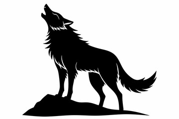 wolf howling line art silhouette vector illustration