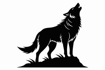 wolf howling line art silhouette vector illustration