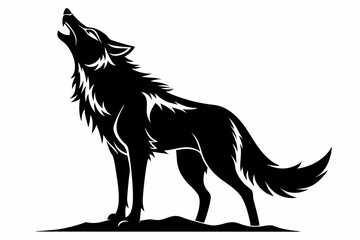 wolf howling line art silhouette vector illustration