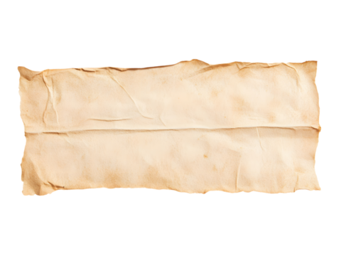 a close up of an aged, torn piece of parchment paper. transparent background, cut out, PNG 3D Digital Art.