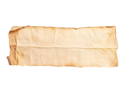 a fragment of old, worn paper with visible folds and damage against a transparent background, cut out, PNG 3D Digital Art.