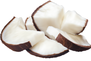 Isolated Fresh Coconut Pieces with Brown Shell Fragments