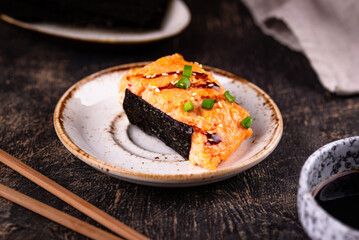 Baked sushi roll cake with crab surimi sticks