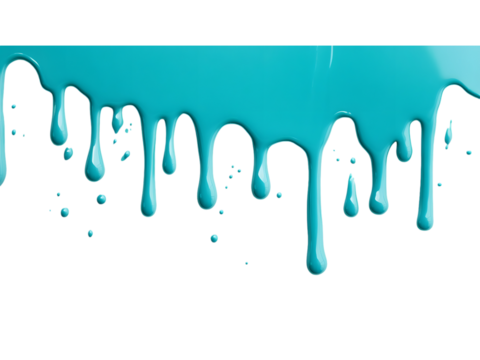 Turquoise paint dripping down over an abstract and transparent background, cut out, PNG 3D Digital Art.