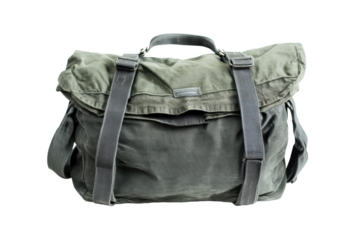 Isolated Canvas Messenger Bag with Adjustable Straps and Textured Flap