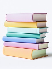 Stack of Colorful Books on White Background for Education Concept