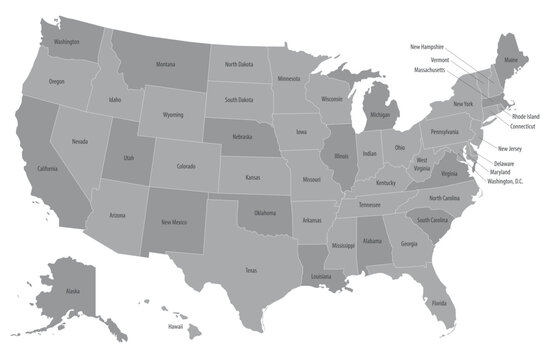 Outline of the United States with State Names and Flag Patterns Representing Each Area