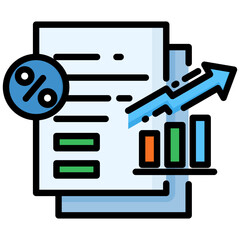 Sales Report icon in Flat Color Style With Outline. Simple Vector Design. Simple Vector Flat Icon