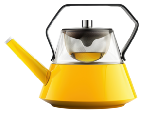 Isolated Modern Yellow Teapot with Black Handle