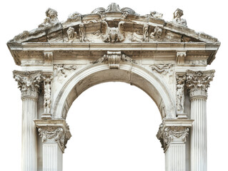 Isolated Distressed Marble Archway with Ornate Carvings