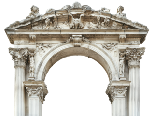 Isolated Distressed Marble Archway with Ornate Carvings