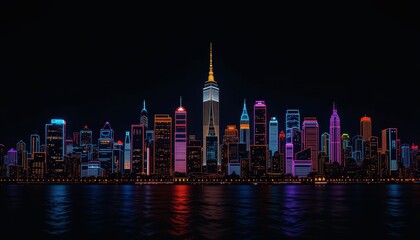 Obraz premium Vibrant Night Skyline of a City with Colorful Neon Lights