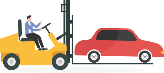 Delivery or moving CAR concept. Forklift with house

