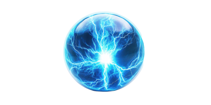 Abstract blue sphere with interconnected nodes, representing global connectivity, network, or technology. Isolated on transparent background.