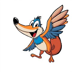 Cartoon character of a flying fox with vibrant colors and a cheerful expression
