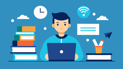 Education and Ups A character studying online with books and webinars in front of them symbolizing the necessity for finance professionals to adapt to new technologies.