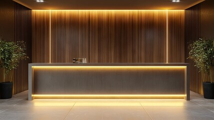 A minimalist bar counter with soft downlighting for an elegant ambiance.