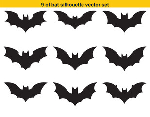 set of bat icon silhouette sticker vector for Collection of Happy Halloween Icons
