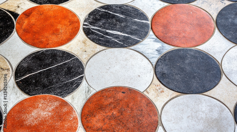 Poster Colorful Round Tiles on Floor with Unique Patterns and Textures