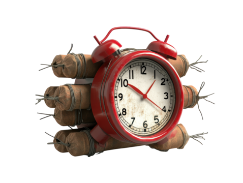 Isolated Old Time Bomb with Dynamite Sticks and Ticking Clock