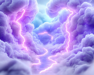 Glowing purple cloudscape with lightning bolts and a luminous path