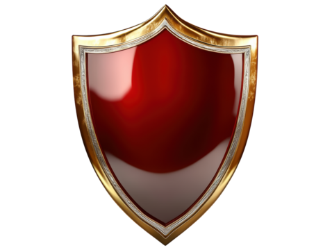Isolated Shield with Metallic Edges and Red Surface