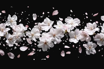 Blossom petals falling gracefully in a black background during spring season