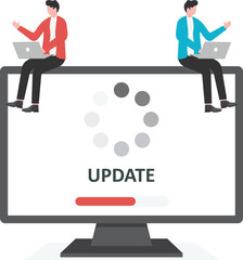 User updating operating system with progress bar. Software upgrade and installation program
